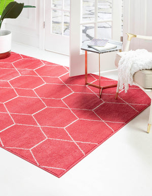 Pink 4' 1 x 6' 1 Trellis Frieze Rectangle Area Rug Geometric Modern Unique Stain Resistant Easy Clean Carpet for Living, Dining, Bedrooms, Office for Sale at Rug Engine