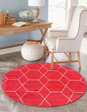 Pink 4' 1 x 4' 1 Trellis Frieze Round Area Rug Geometric Modern Unique Stain Resistant Easy Clean Carpet for Living, Dining, Bedrooms, Office for Sale at Rug Engine