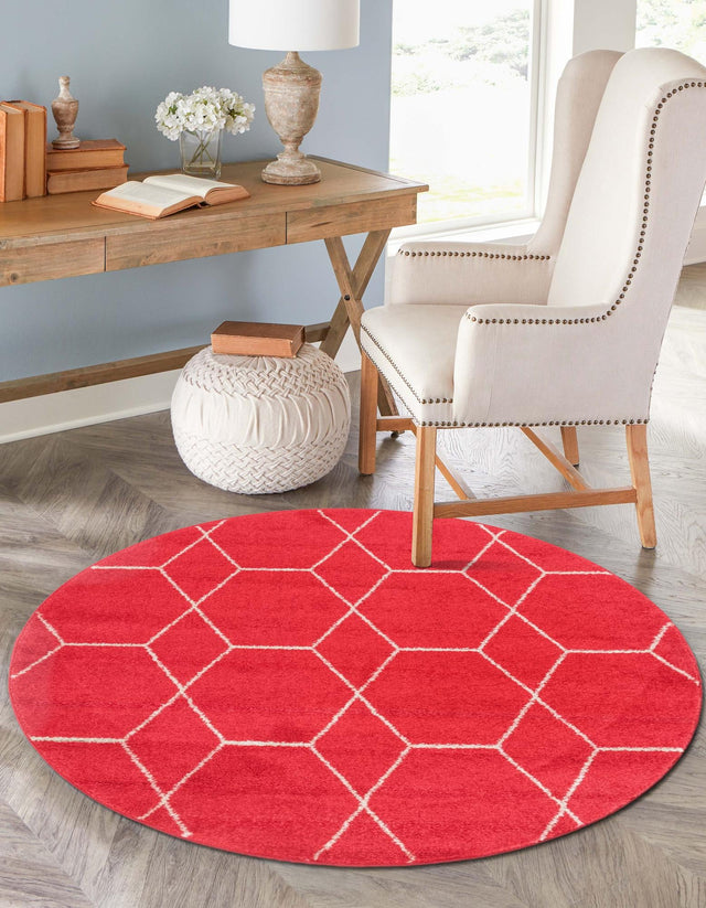 Pink 4' 1 x 4' 1 Trellis Frieze Round Area Rug Geometric Modern Unique Stain Resistant Easy Clean Carpet for Living, Dining, Bedrooms, Office for Sale at Rug Engine