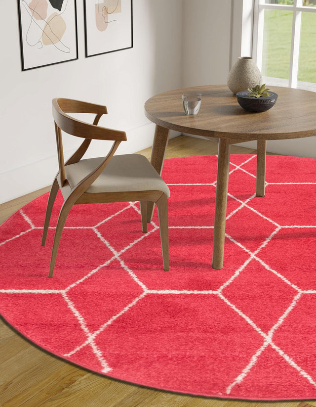 Pink 4' 1 x 4' 1 Trellis Frieze Round Area Rug Geometric Modern Unique Stain Resistant Easy Clean Carpet for Living, Dining, Bedrooms, Office for Sale at Rug Engine
