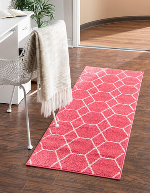 Pink 2' x 13' 1 Trellis Frieze Runner Area Rug Geometric Modern Unique Stain Resistant Easy Clean Carpet for Living, Dining, Bedrooms, Office for Sale at Rug Engine