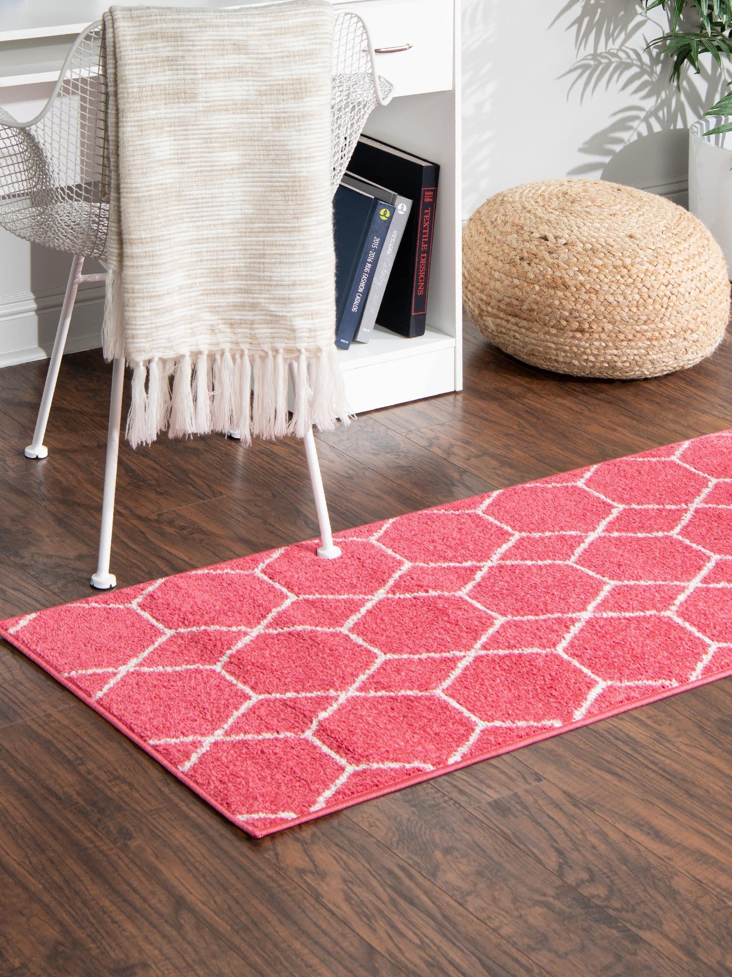 Pink 2' x 13' 1 Trellis Frieze Runner Area Rug Geometric Modern Unique Stain Resistant Easy Clean Carpet for Living, Dining, Bedrooms, Office for Sale at Rug Engine