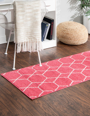 Pink 2' x 13' 1 Trellis Frieze Runner Area Rug Geometric Modern Unique Stain Resistant Easy Clean Carpet for Living, Dining, Bedrooms, Office for Sale at Rug Engine