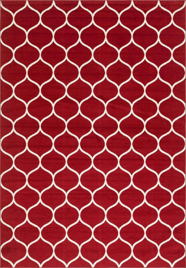 Red 10' x 14' 1 Trellis Frieze Rectangle Area Rug Geometric Modern Unique Stain Resistant Easy Clean Carpet for Living, Dining, Bedrooms, Office for Sale at Rug Engine