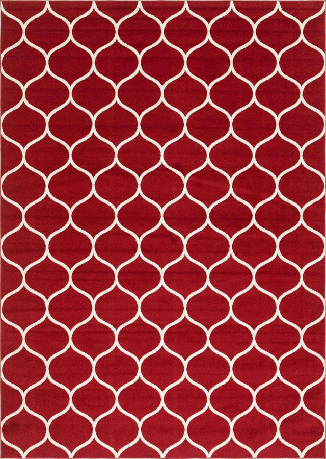 Red 9' x 12' Trellis Frieze Rectangle Area Rug Geometric Modern Unique Stain Resistant Easy Clean Carpet for Living, Dining, Bedrooms, Office for Sale at Rug Engine