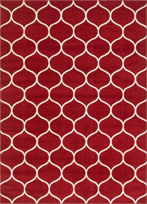 Red 7' 10 x 11' Trellis Frieze Rectangle Area Rug Geometric Modern Unique Stain Resistant Easy Clean Carpet for Living, Dining, Bedrooms, Office for Sale at Rug Engine