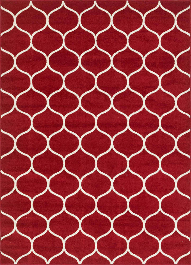 Red 7' 10 x 11' Trellis Frieze Rectangle Area Rug Geometric Modern Unique Stain Resistant Easy Clean Carpet for Living, Dining, Bedrooms, Office for Sale at Rug Engine