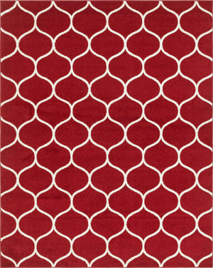 Red 7' 10 x 10' Trellis Frieze Rectangle Area Rug Geometric Modern Unique Stain Resistant Easy Clean Carpet for Living, Dining, Bedrooms, Office for Sale at Rug Engine