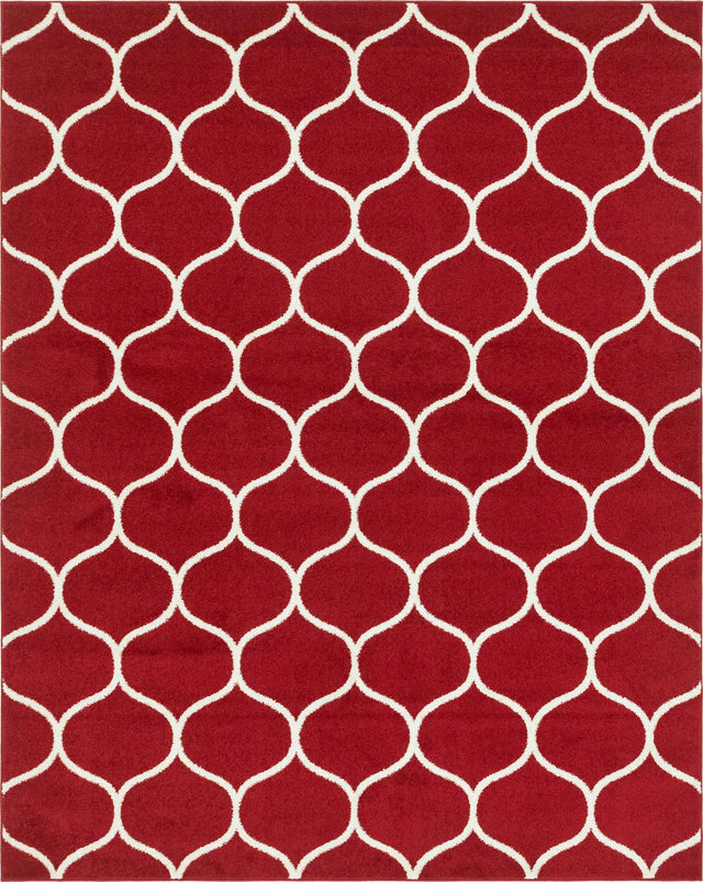 Red 7' 10 x 10' Trellis Frieze Rectangle Area Rug Geometric Modern Unique Stain Resistant Easy Clean Carpet for Living, Dining, Bedrooms, Office for Sale at Rug Engine