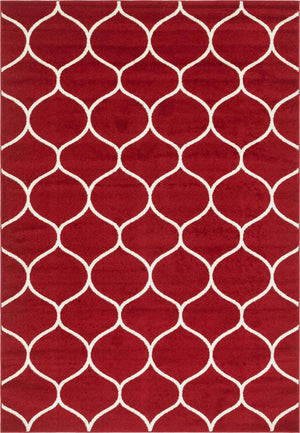 Red 7' 1 x 10' Trellis Frieze Rectangle Area Rug Geometric Modern Unique Stain Resistant Easy Clean Carpet for Living, Dining, Bedrooms, Office for Sale at Rug Engine