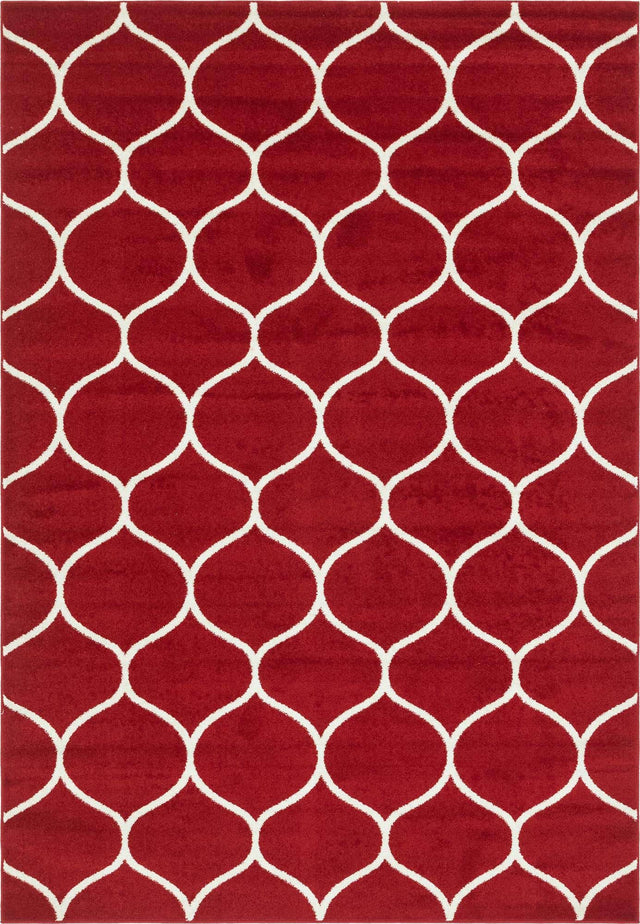 Red 7' 1 x 10' Trellis Frieze Rectangle Area Rug Geometric Modern Unique Stain Resistant Easy Clean Carpet for Living, Dining, Bedrooms, Office for Sale at Rug Engine