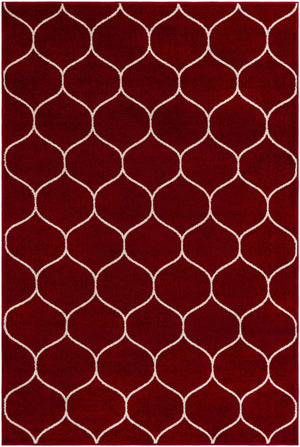 Red 6' 1 x 9' Trellis Frieze Rectangle Area Rug Geometric Modern Unique Stain Resistant Easy Clean Carpet for Living, Dining, Bedrooms, Office for Sale at Rug Engine