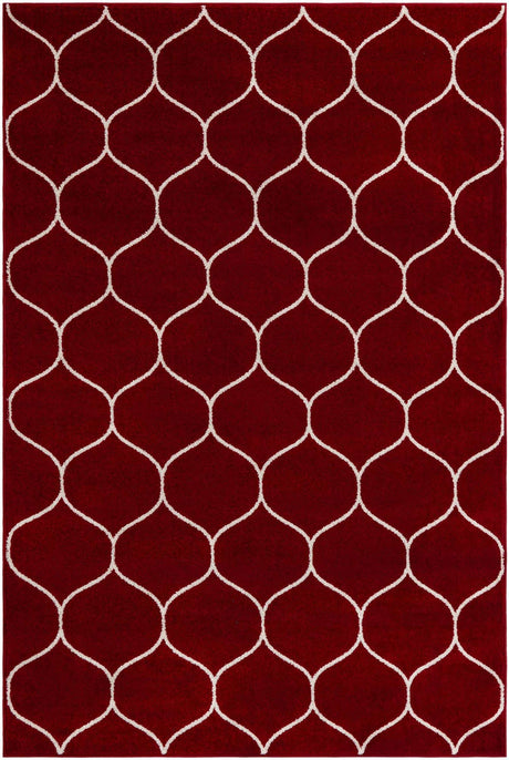 Red 6' 1 x 9' Trellis Frieze Rectangle Area Rug Geometric Modern Unique Stain Resistant Easy Clean Carpet for Living, Dining, Bedrooms, Office for Sale at Rug Engine