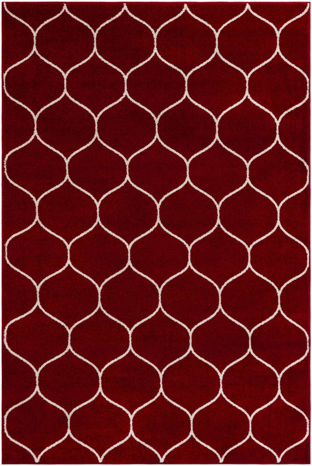 Red 6' 1 x 9' Trellis Frieze Rectangle Area Rug Geometric Modern Unique Stain Resistant Easy Clean Carpet for Living, Dining, Bedrooms, Office for Sale at Rug Engine