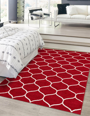 Red 5' 3 x 8' Trellis Frieze Rectangle Area Rug Geometric Modern Unique Stain Resistant Easy Clean Carpet for Living, Dining, Bedrooms, Office for Sale at Rug Engine