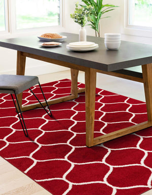 Red 5' 3 x 8' Trellis Frieze Rectangle Area Rug Geometric Modern Unique Stain Resistant Easy Clean Carpet for Living, Dining, Bedrooms, Office for Sale at Rug Engine