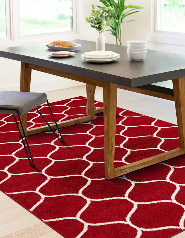 Red 4' 1 x 6' 1 Trellis Frieze Rectangle Area Rug Geometric Modern Unique Stain Resistant Easy Clean Carpet for Living, Dining, Bedrooms, Office for Sale at Rug Engine