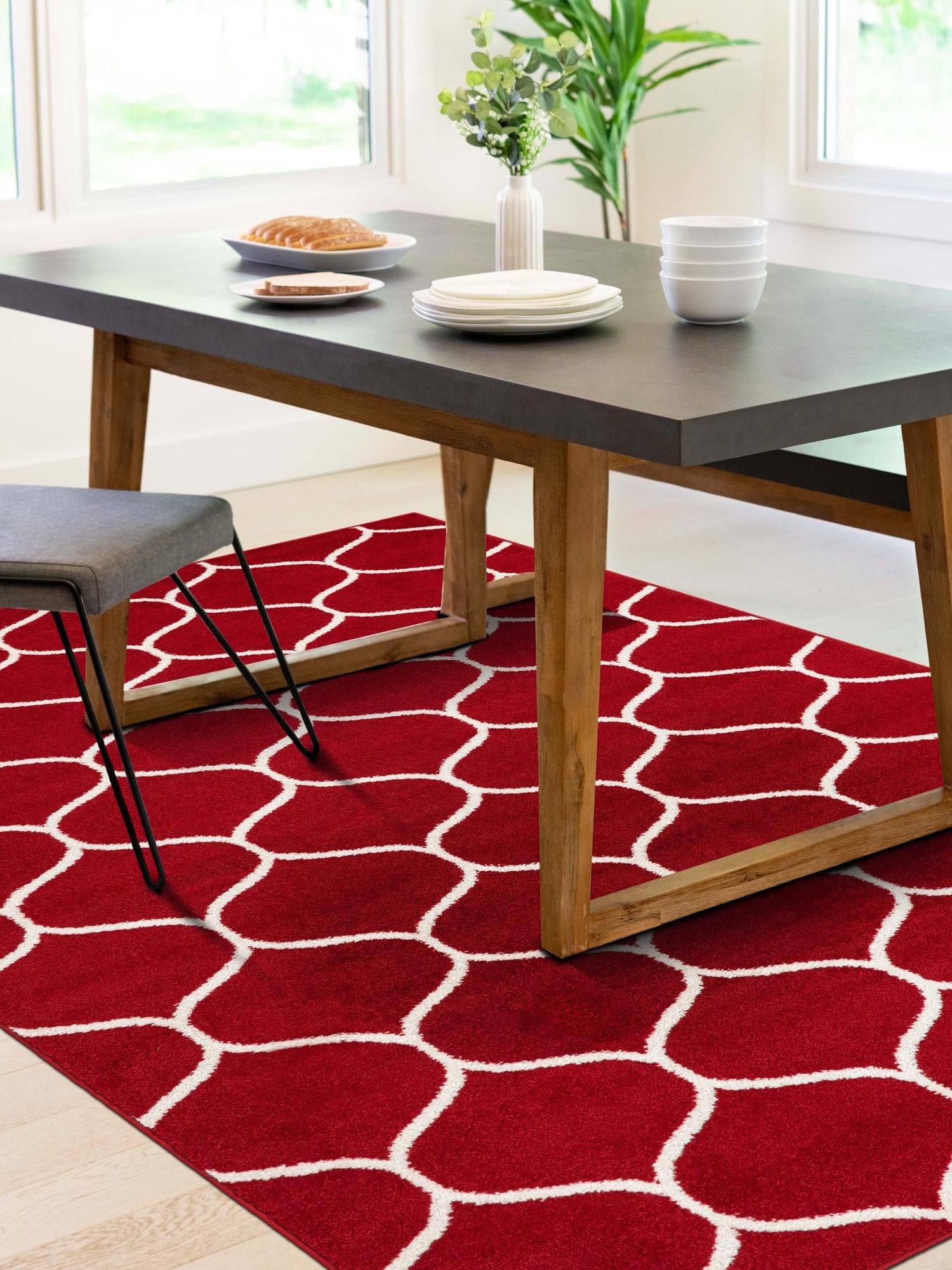 Red 3' 1 x 5' 3 Trellis Frieze Rectangle Area Rug Geometric Modern Unique Stain Resistant Easy Clean Carpet for Living, Dining, Bedrooms, Office for Sale at Rug Engine