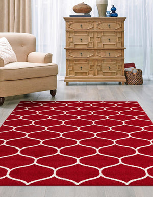 Red 9' x 12' Trellis Frieze Rectangle Area Rug Geometric Modern Unique Stain Resistant Easy Clean Carpet for Living, Dining, Bedrooms, Office for Sale at Rug Engine