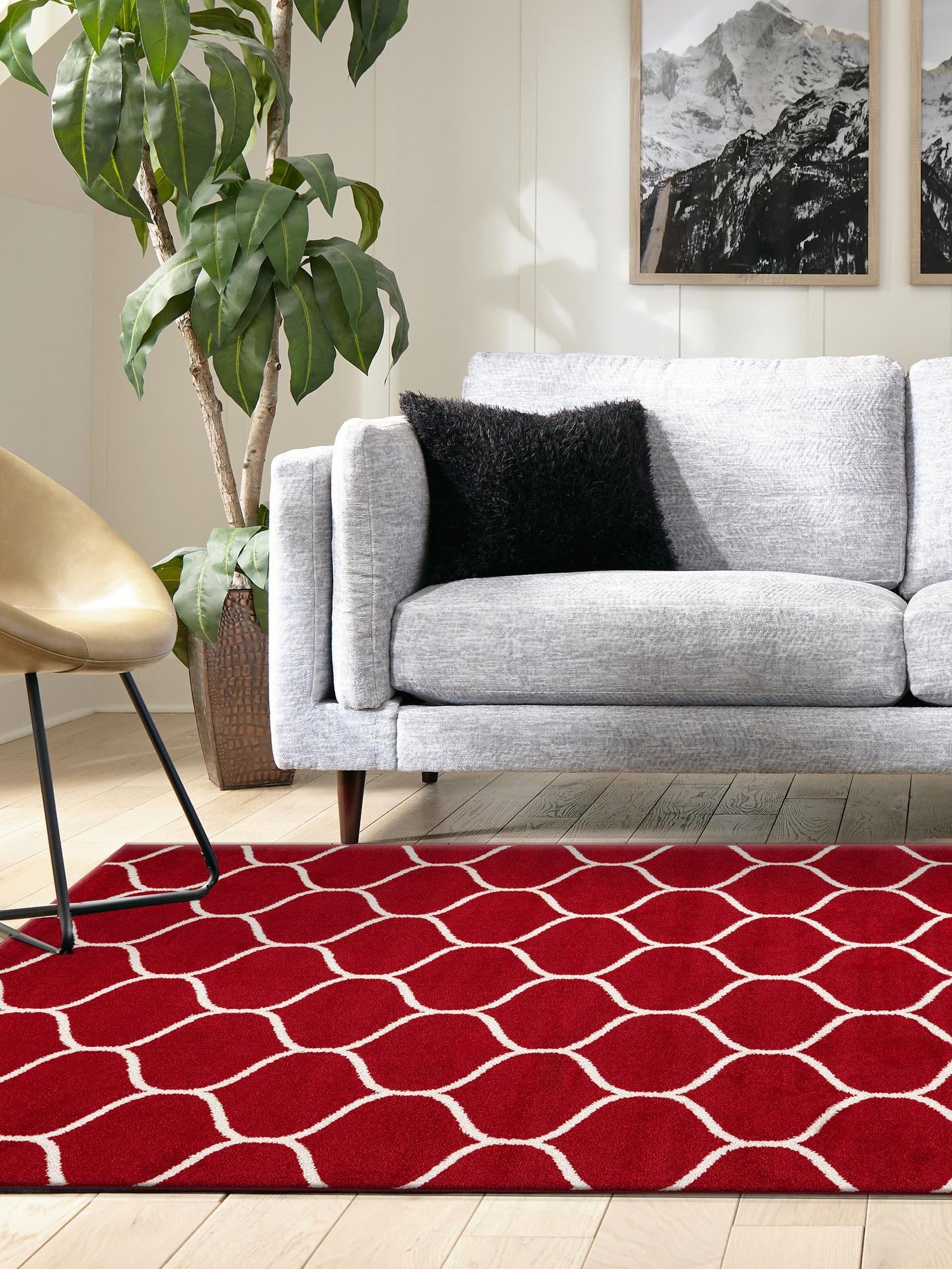 Red 7' 1 x 10' Trellis Frieze Rectangle Area Rug Geometric Modern Unique Stain Resistant Easy Clean Carpet for Living, Dining, Bedrooms, Office for Sale at Rug Engine