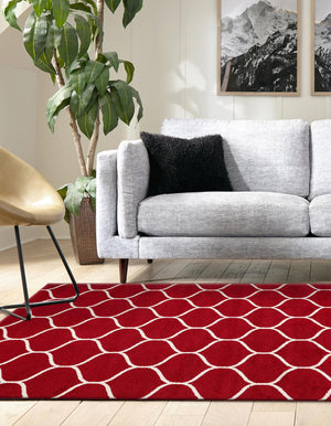 Red 10' x 14' 1 Trellis Frieze Rectangle Area Rug Geometric Modern Unique Stain Resistant Easy Clean Carpet for Living, Dining, Bedrooms, Office for Sale at Rug Engine