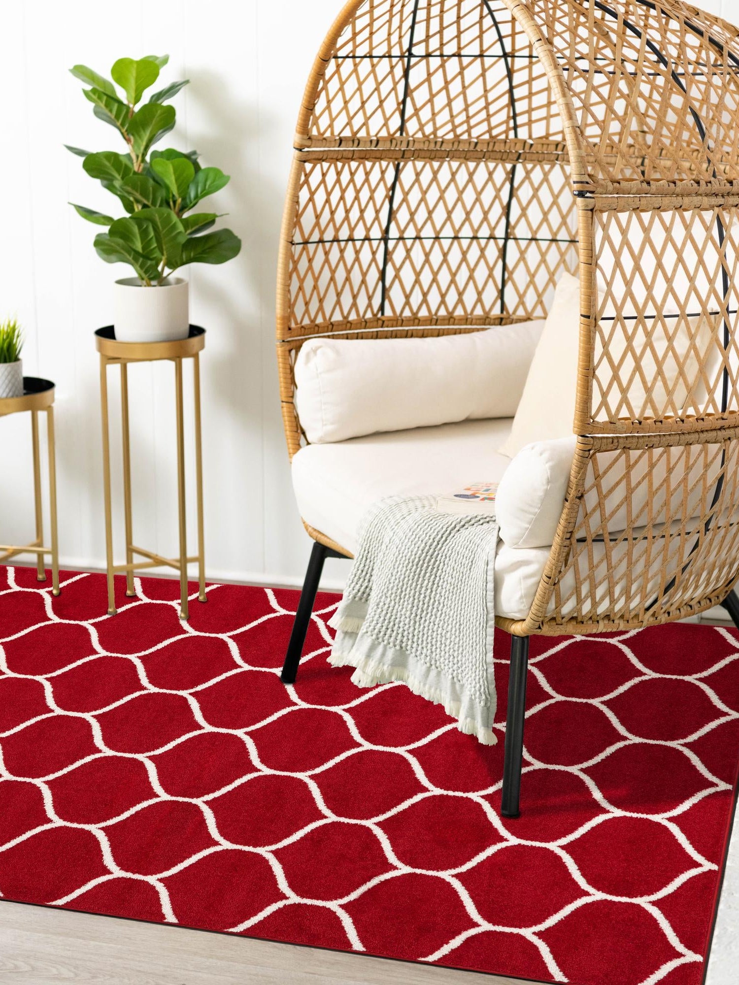 Red 3' 1 x 5' 3 Trellis Frieze Rectangle Area Rug Geometric Modern Unique Stain Resistant Easy Clean Carpet for Living, Dining, Bedrooms, Office for Sale at Rug Engine