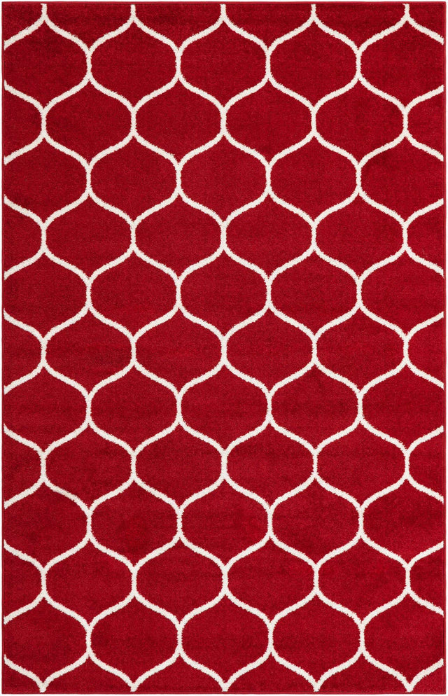 Red 5' 3 x 8' Trellis Frieze Rectangle Area Rug Geometric Modern Unique Stain Resistant Easy Clean Carpet for Living, Dining, Bedrooms, Office for Sale at Rug Engine