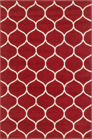 Red 4' 1 x 6' 1 Trellis Frieze Rectangle Area Rug Geometric Modern Unique Stain Resistant Easy Clean Carpet for Living, Dining, Bedrooms, Office for Sale at Rug Engine