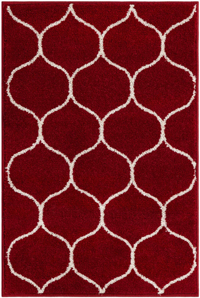 Red 2' x 3' 1 Trellis Frieze Rectangle Area Rug Geometric Modern Unique Stain Resistant Easy Clean Carpet for Living, Dining, Bedrooms, Office for Sale at Rug Engine