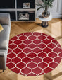Red 7' 10 x 7' 10 Trellis Frieze Round Area Rug Geometric Modern Unique Stain Resistant Easy Clean Carpet for Living, Dining, Bedrooms, Office for Sale at Rug Engine