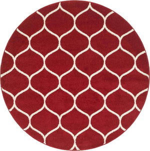 Red 5' 3 x 5' 3 Trellis Frieze Round Area Rug Geometric Modern Unique Stain Resistant Easy Clean Carpet for Living, Dining, Bedrooms, Office for Sale at Rug Engine