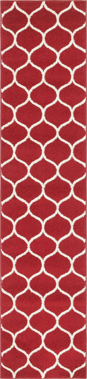 Red 2' x 9' Trellis Frieze Runner Area Rug Geometric Modern Unique Stain Resistant Easy Clean Carpet for Living, Dining, Bedrooms, Office for Sale at Rug Engine