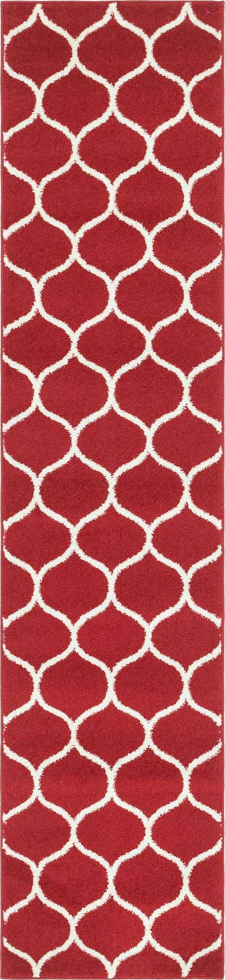 Red 2' x 9' Trellis Frieze Runner Area Rug Geometric Modern Unique Stain Resistant Easy Clean Carpet for Living, Dining, Bedrooms, Office for Sale at Rug Engine