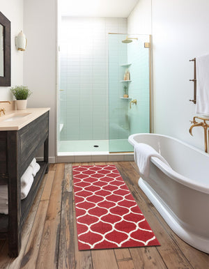 Red 2' x 13' 1 Trellis Frieze Runner Area Rug Geometric Modern Unique Stain Resistant Easy Clean Carpet for Living, Dining, Bedrooms, Office for Sale at Rug Engine