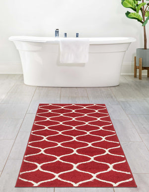 Red 2' x 13' 1 Trellis Frieze Runner Area Rug Geometric Modern Unique Stain Resistant Easy Clean Carpet for Living, Dining, Bedrooms, Office for Sale at Rug Engine