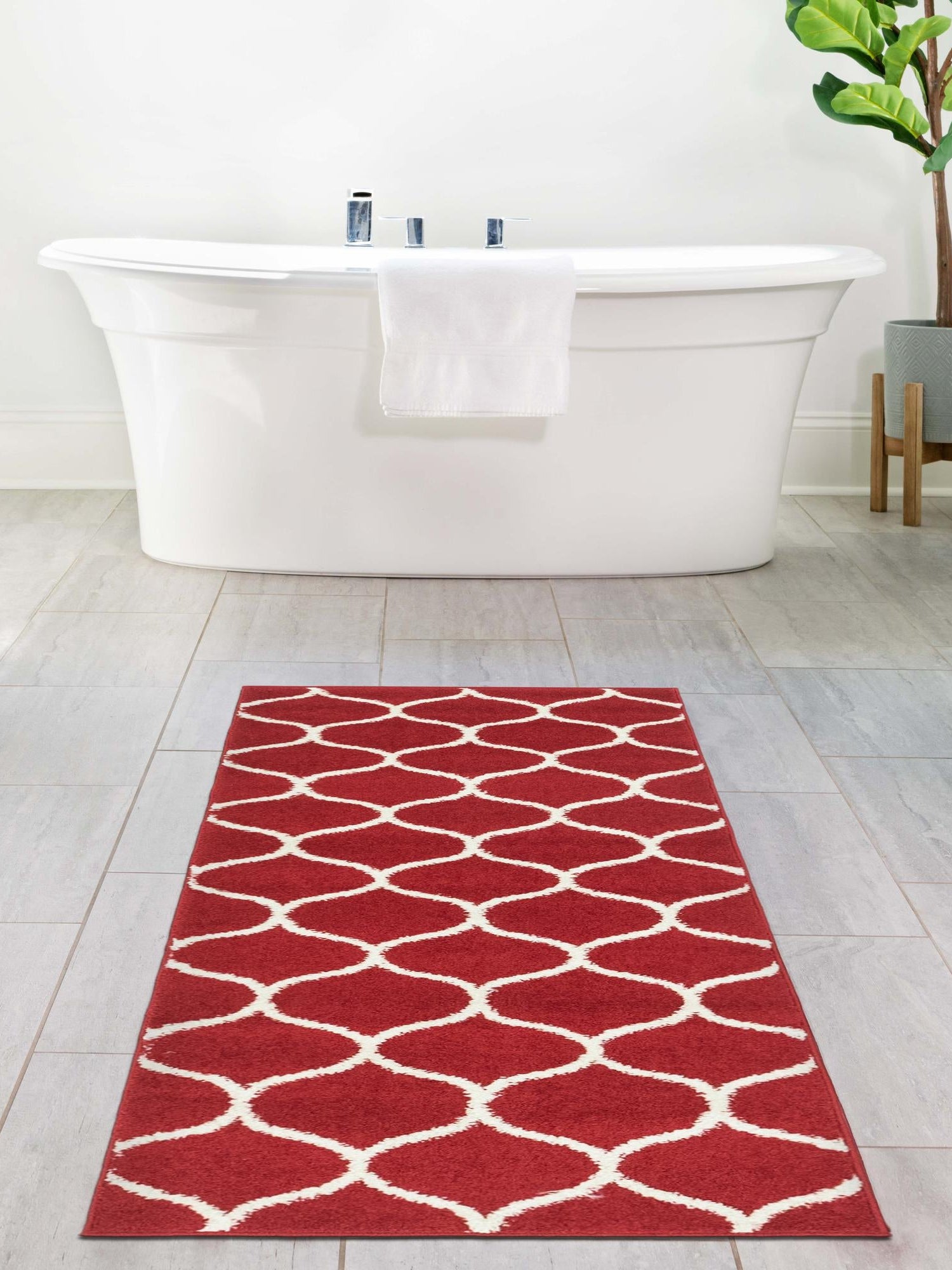 Red 2' x 9' Trellis Frieze Runner Area Rug Geometric Modern Unique Stain Resistant Easy Clean Carpet for Living, Dining, Bedrooms, Office for Sale at Rug Engine
