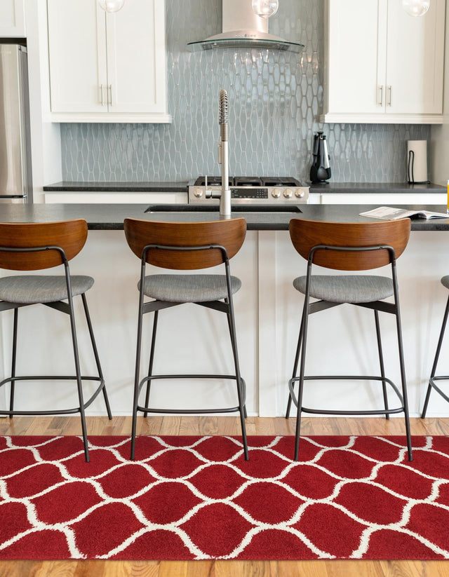 Red 2' 7 x 12' Trellis Frieze Runner Area Rug Geometric Modern Unique Stain Resistant Easy Clean Carpet for Living, Dining, Bedrooms, Office for Sale at Rug Engine