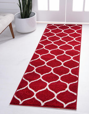 Red 2' x 9' Trellis Frieze Runner Area Rug Geometric Modern Unique Stain Resistant Easy Clean Carpet for Living, Dining, Bedrooms, Office for Sale at Rug Engine