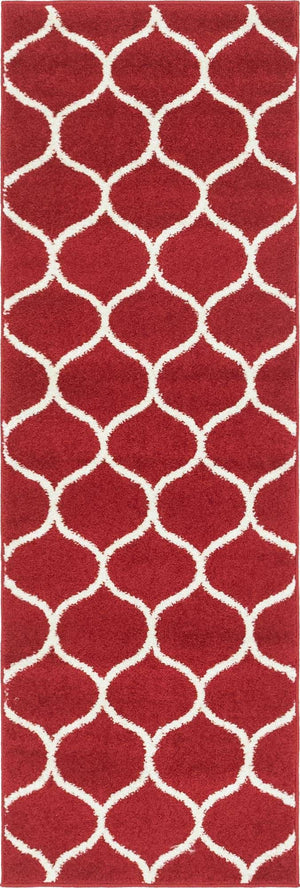 Red 2' x 6' 1 Trellis Frieze Runner Area Rug Geometric Modern Unique Stain Resistant Easy Clean Carpet for Living, Dining, Bedrooms, Office for Sale at Rug Engine