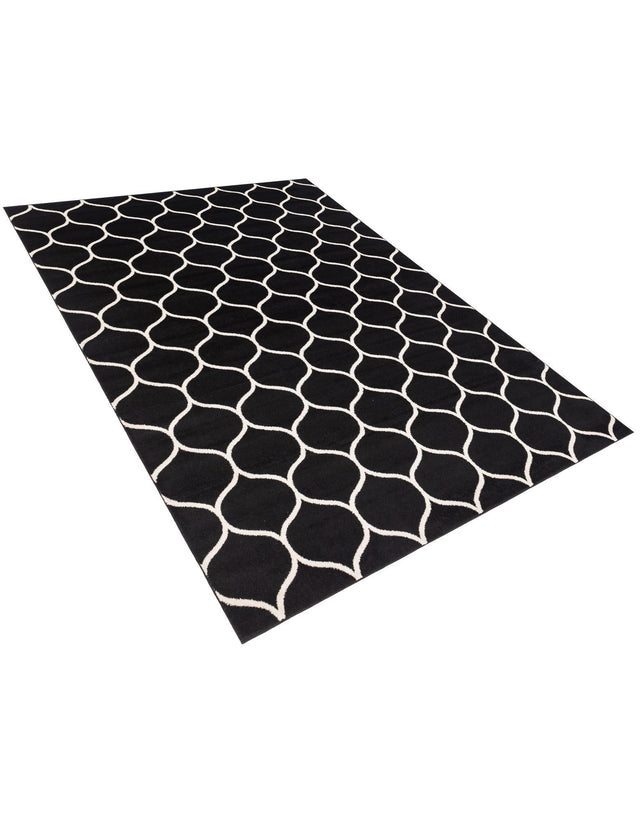 Black 9' x 12' Trellis Frieze Rectangle Area Rug Geometric Modern Unique Stain Resistant Easy Clean Carpet for Living, Dining, Bedrooms, Office for Sale at Rug Engine