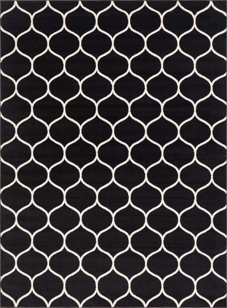 Black 9' x 12' Trellis Frieze Rectangle Area Rug Geometric Modern Unique Stain Resistant Easy Clean Carpet for Living, Dining, Bedrooms, Office for Sale at Rug Engine