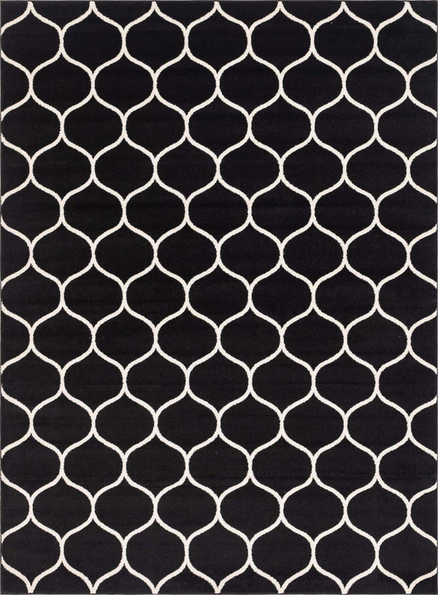 Black 9' x 12' Trellis Frieze Rectangle Area Rug Geometric Modern Unique Stain Resistant Easy Clean Carpet for Living, Dining, Bedrooms, Office for Sale at Rug Engine
