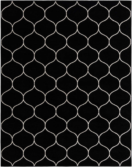 Black 7' 10 x 10' Trellis Frieze Rectangle Area Rug Geometric Modern Unique Stain Resistant Easy Clean Carpet for Living, Dining, Bedrooms, Office for Sale at Rug Engine