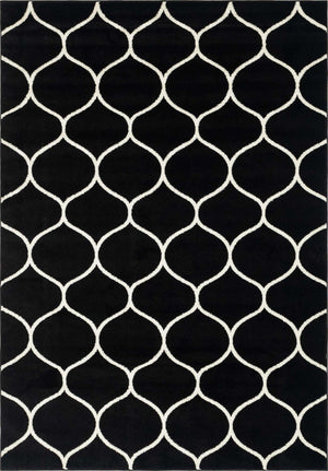 Black 7' 1 x 10' Trellis Frieze Rectangle Area Rug Geometric Modern Unique Stain Resistant Easy Clean Carpet for Living, Dining, Bedrooms, Office for Sale at Rug Engine