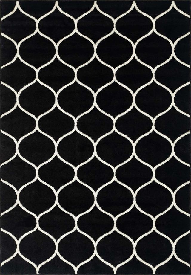 Black 7' 1 x 10' Trellis Frieze Rectangle Area Rug Geometric Modern Unique Stain Resistant Easy Clean Carpet for Living, Dining, Bedrooms, Office for Sale at Rug Engine