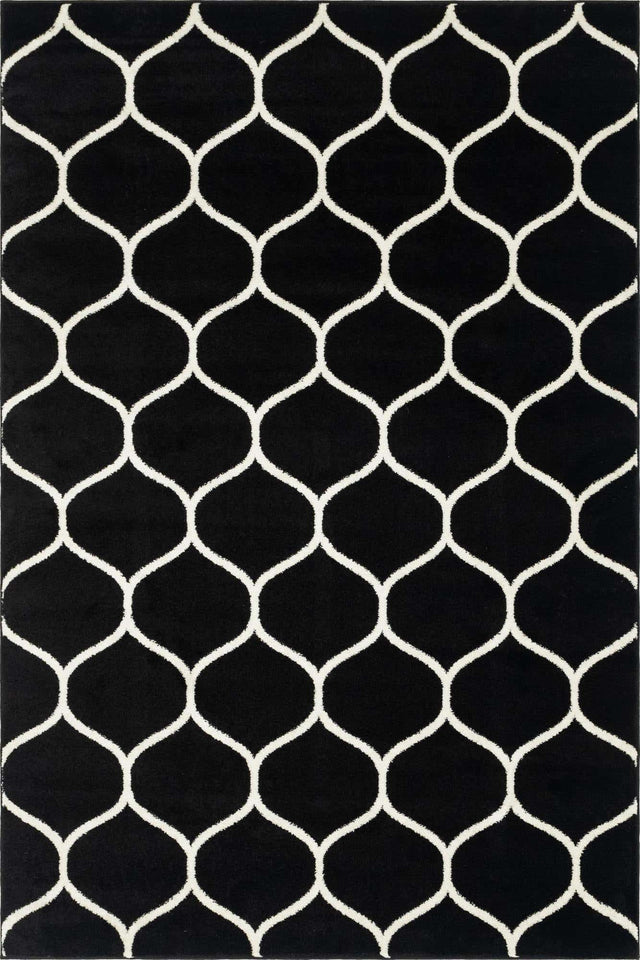 Black 6' 1 x 9' Trellis Frieze Rectangle Area Rug Geometric Modern Unique Stain Resistant Easy Clean Carpet for Living, Dining, Bedrooms, Office for Sale at Rug Engine