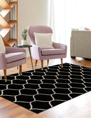 Black 4' 1 x 6' 1 Trellis Frieze Rectangle Area Rug Geometric Modern Unique Stain Resistant Easy Clean Carpet for Living, Dining, Bedrooms, Office for Sale at Rug Engine