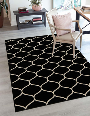 Black 4' 1 x 6' 1 Trellis Frieze Rectangle Area Rug Geometric Modern Unique Stain Resistant Easy Clean Carpet for Living, Dining, Bedrooms, Office for Sale at Rug Engine