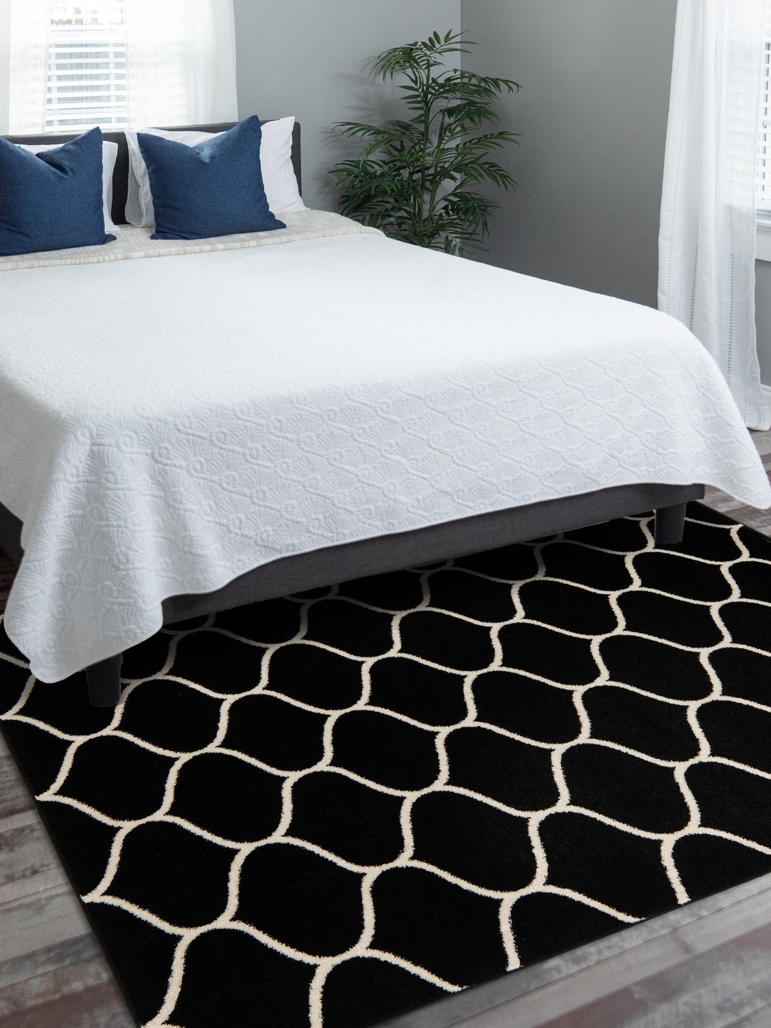 Black 4' 1 x 6' 1 Trellis Frieze Rectangle Area Rug Geometric Modern Unique Stain Resistant Easy Clean Carpet for Living, Dining, Bedrooms, Office for Sale at Rug Engine