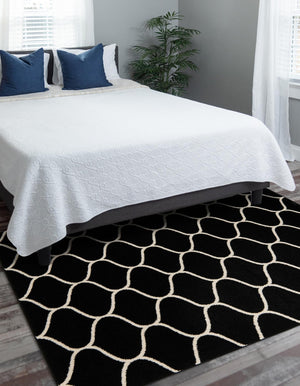 Black 4' 1 x 6' 1 Trellis Frieze Rectangle Area Rug Geometric Modern Unique Stain Resistant Easy Clean Carpet for Living, Dining, Bedrooms, Office for Sale at Rug Engine